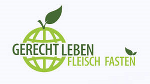 Das Bild zeigt das Logo von "Gerecht leben, Fleisch fasten". Der Schriftzug ist in grün gehalten, auf weißem Hintergrund.