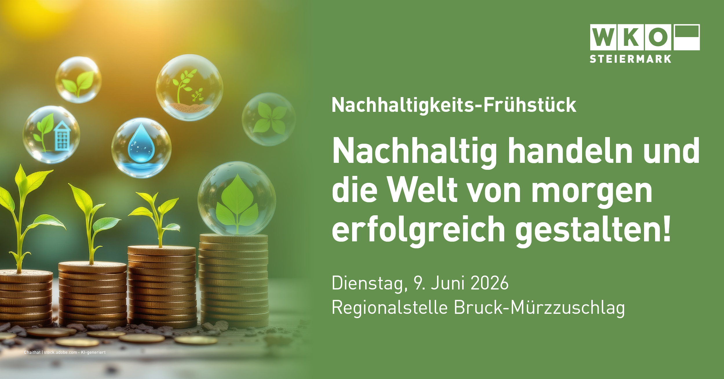 Symbolbild für Nachhaltigkeit: Geldsäule mit Pflanzen in Blasen. Thema: Nachhaltiges Handeln.